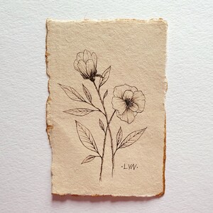 Tiny flowers ink sketch original floral drawing miniature wall art french decor farmhouse wall art vintage look drawing