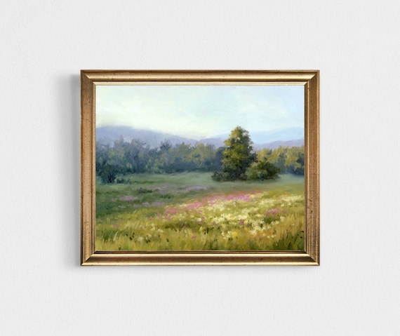 Pintura al óleo Paisaje Flor Pradera Arte Impresión 30x40 Pintura al óleo  Flores silvestres Campos después del atardecer Pintura Cuadros Sala de  estar Flores Paisaje -  México