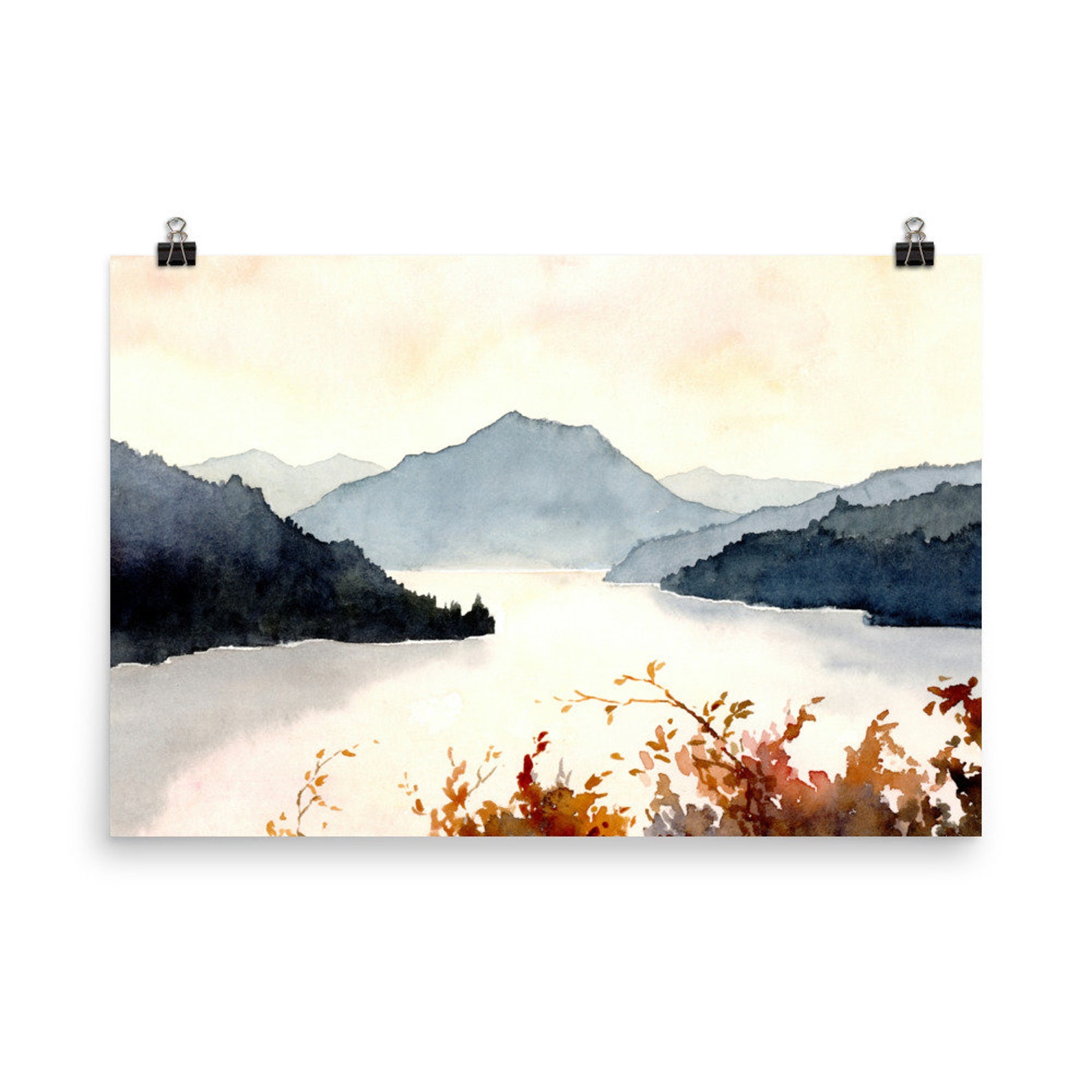 Mountain Lake Wall Art Sunset Lake Watercolor Painting Large Fine Art ...