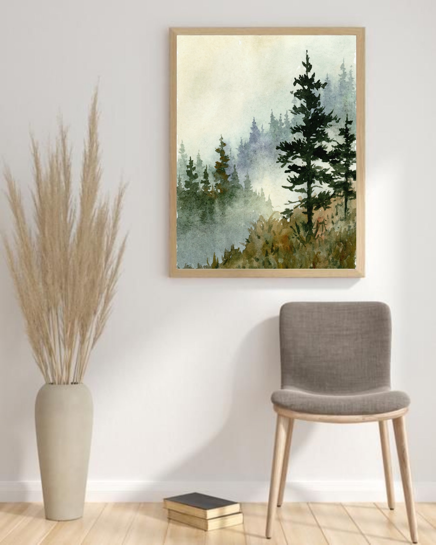 Pine Forest Art Print Mountain Painting Pine Tree Wall Art Watercolor ...