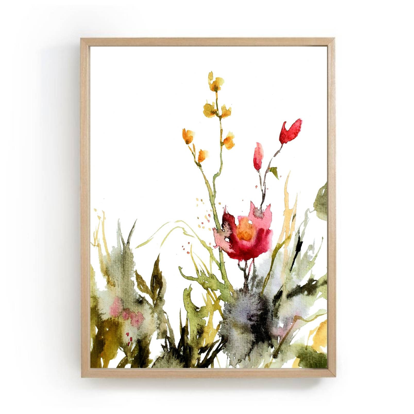 Large Floral Wall Art Set of 2 Wildflowers Watercolor Painting Flower ...