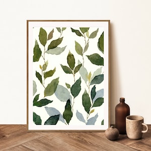 Blue Green Floral Art Print Watercolor Painting Abstract Leaves ...