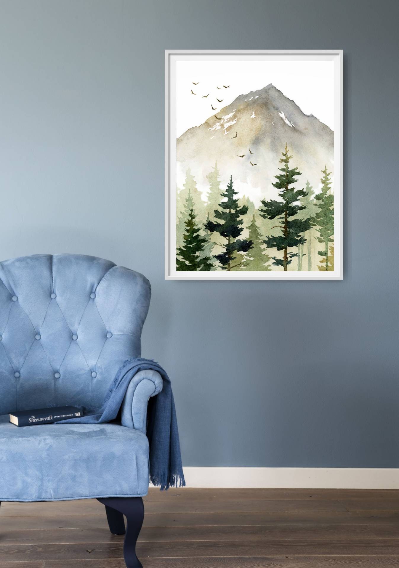 Pine Forest Art Print Mountain Painting Pine Tree Wall Art Watercolor ...