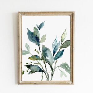 Blue Leaves Art Print Botanical Watercolor Painting Large Poster ...