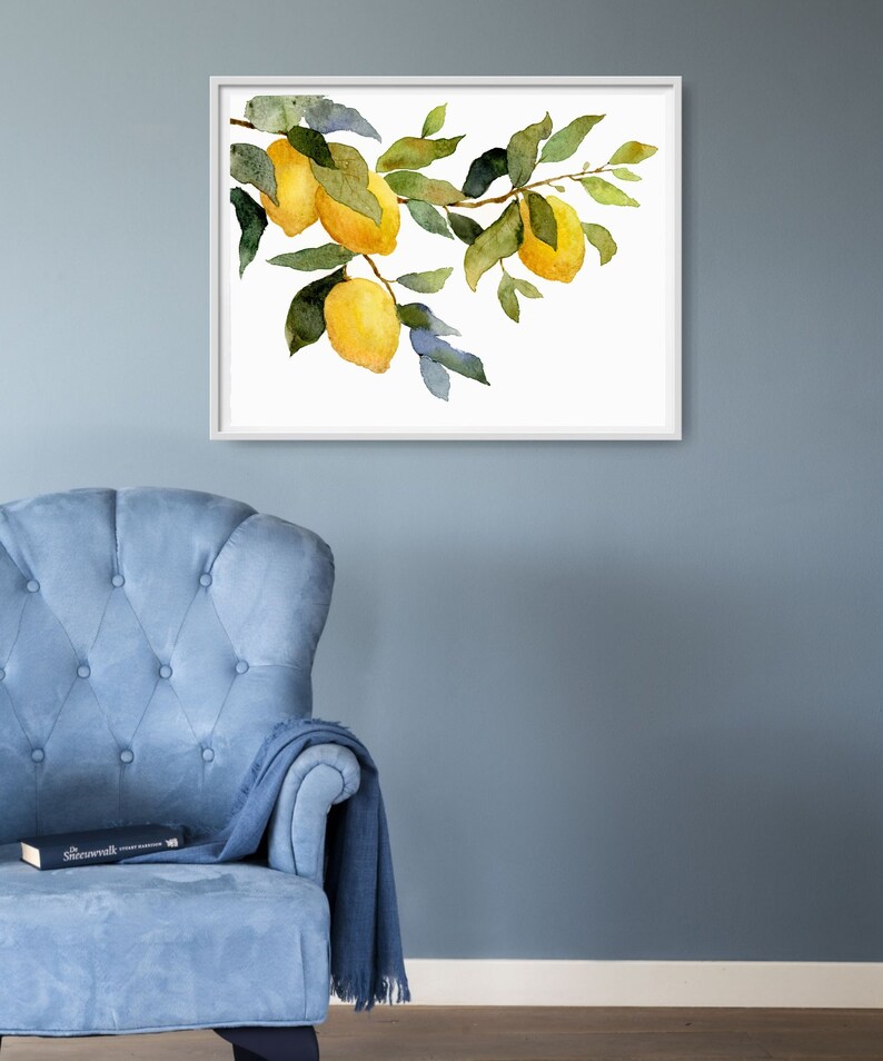 Pinturas de acuarela limones cartel limonero imágenes cocina pared grande arte botánico pintura acuarela arte impresión en papel mate imagen 6
