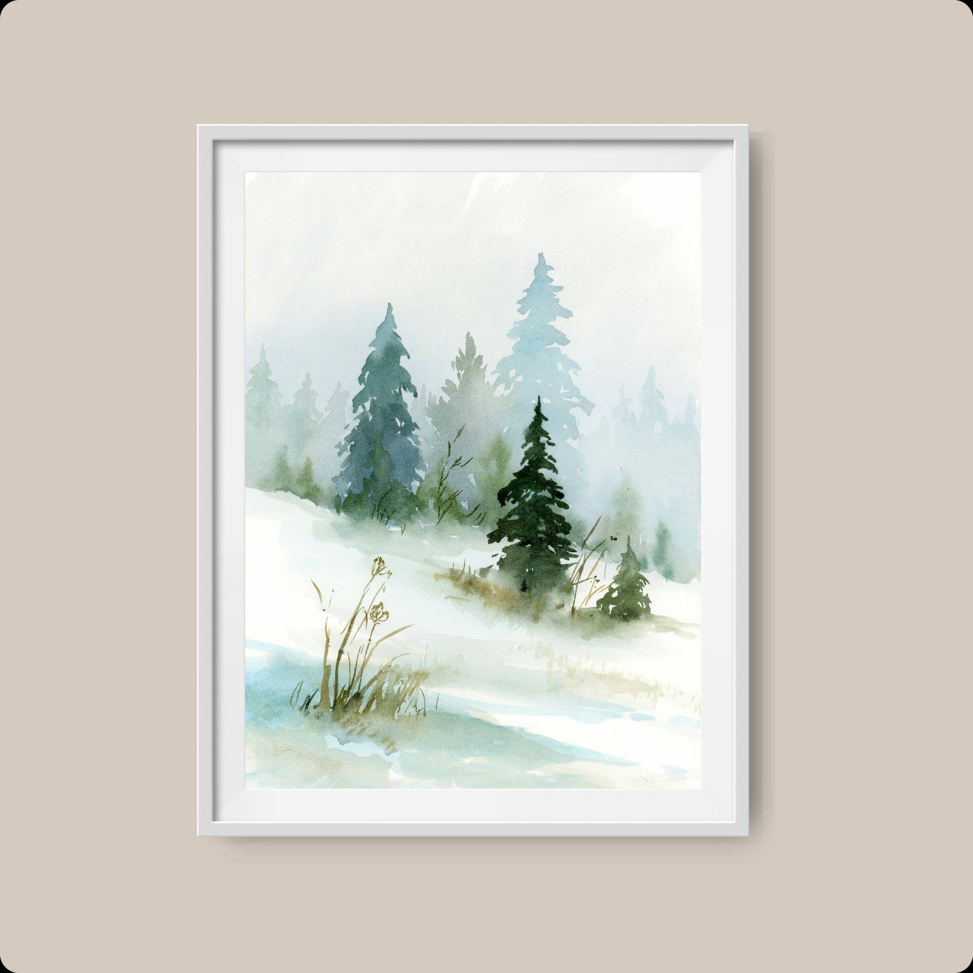 FITSEN Stampe su tela Foresta invernale con alberi innevati Poster panoramico Dipinti di paesaggi Immagine di grande opera d'arte moderna per soggiorno 40x60 cm senza cornice
