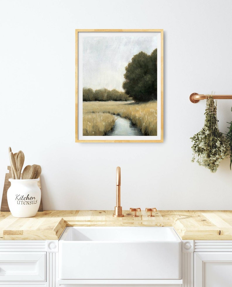 Oil painting landscape wheat field art prints oil painting print minimalist wall art beige gray wall art french country art image 4