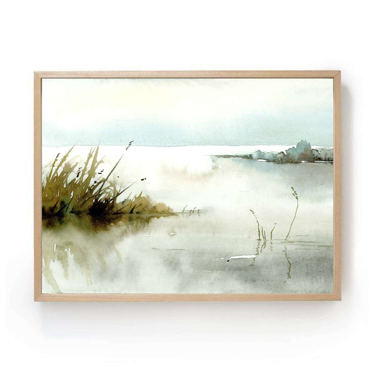 Watercolor Painting Light Blue Landscape Wall Art Sunrise Lake - Etsy