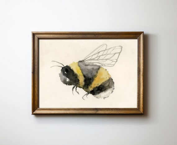 Hummel Bild Aquarell Malerei Druck dicke Biene Poster Kunstdruck von original Aquarellbild Landhaus Deko Sommer Wandkunst