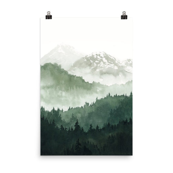 SUPERDANT 4 Pièces Posters Muraux Aquarelle Montagnes Et Forêt - Décoration Murale Art Carton Blanc