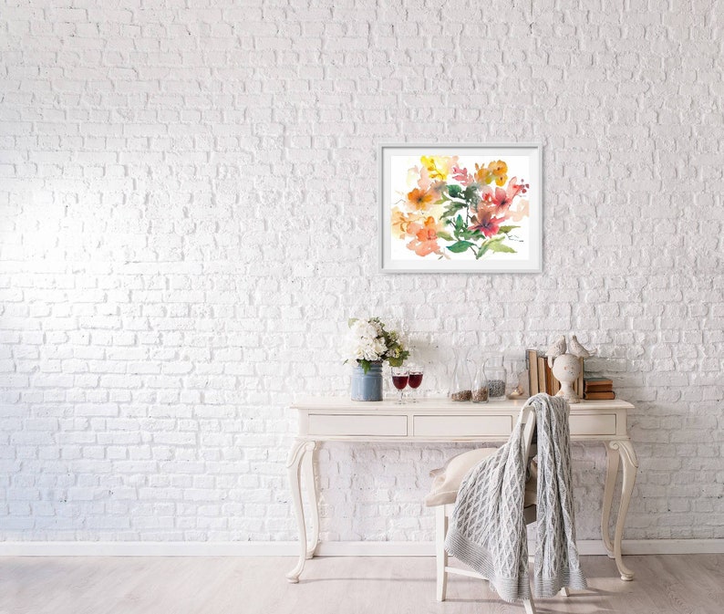 Large floral art print watercolor painting abstract wildflowers poster pink red yellow flowers bloom wall art image 8