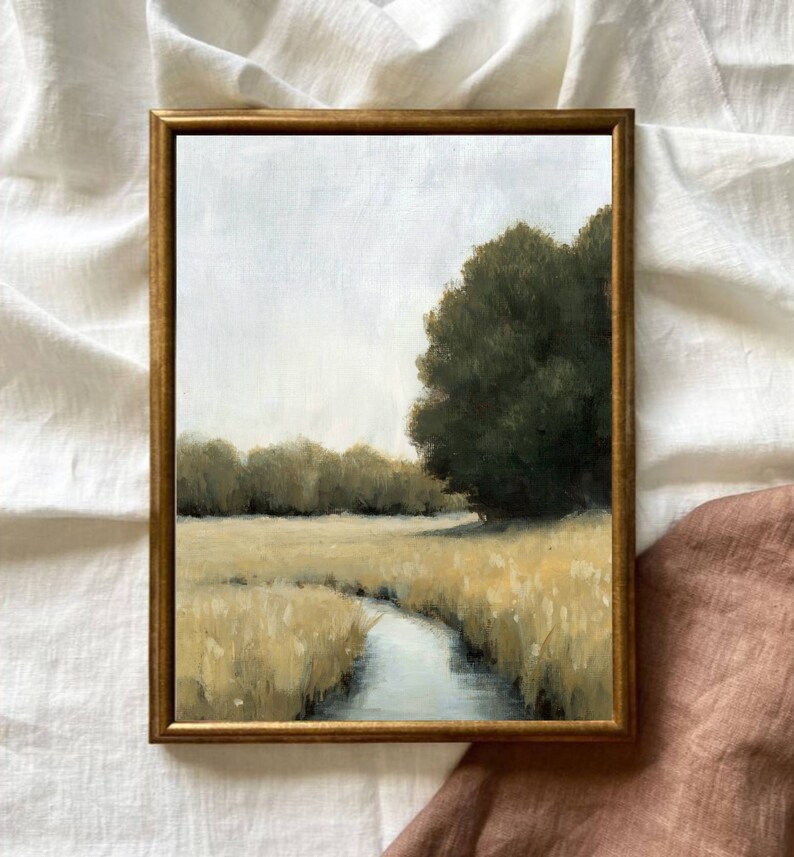 Oil painting landscape wheat field art prints oil painting print minimalist wall art beige gray wall art french country art image 8