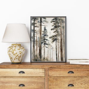 Pine Tree Painting Rustic Pine Forest Watercolor Art Print Misty Forest ...