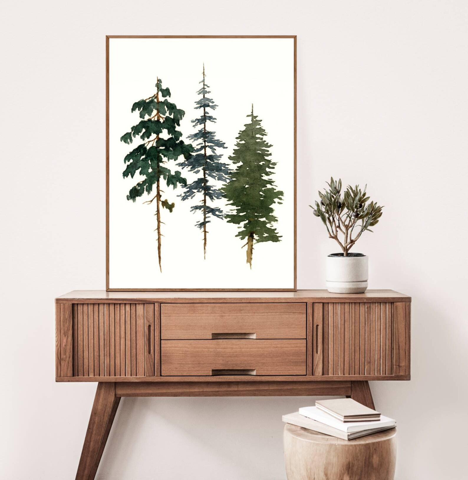 Pine Tree Wall Art Evergreen Tree Print Minimalist Watercolor Painting ...