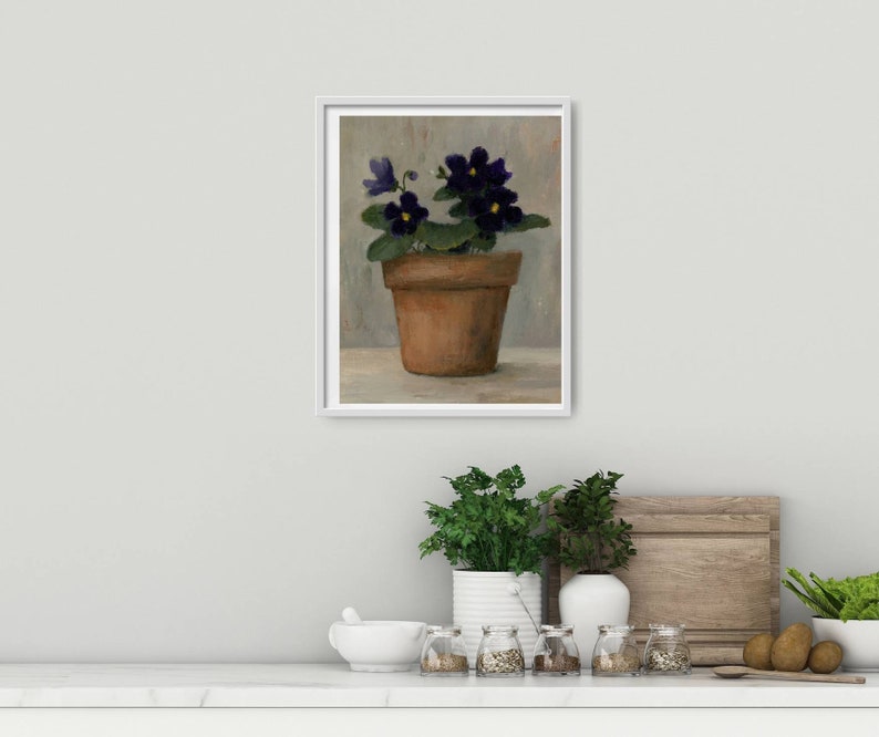 violettes en terre cuite pot huile peinture art imprimer photos cuisine maison de campagne décoration abstrait art nature morte peinture minimaliste violet gris image 5