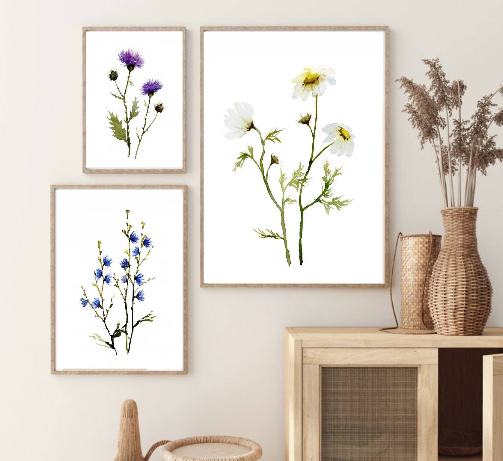 Wildflowers Print Set of 3 Flower Large Wall Art Watercolor - Etsy