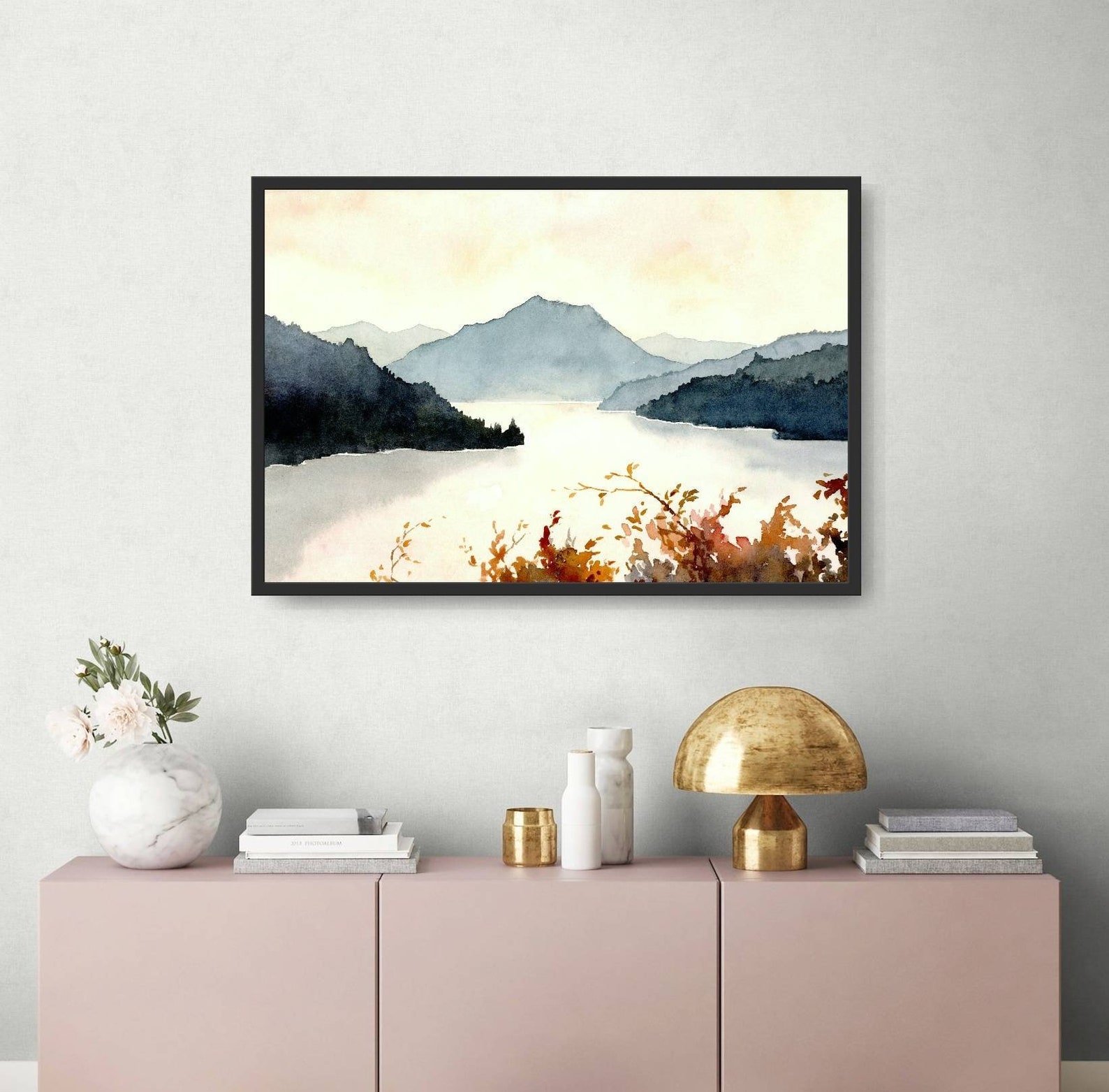 Mountain Lake Wall Art Sunset Lake Watercolor Painting Large Fine Art ...