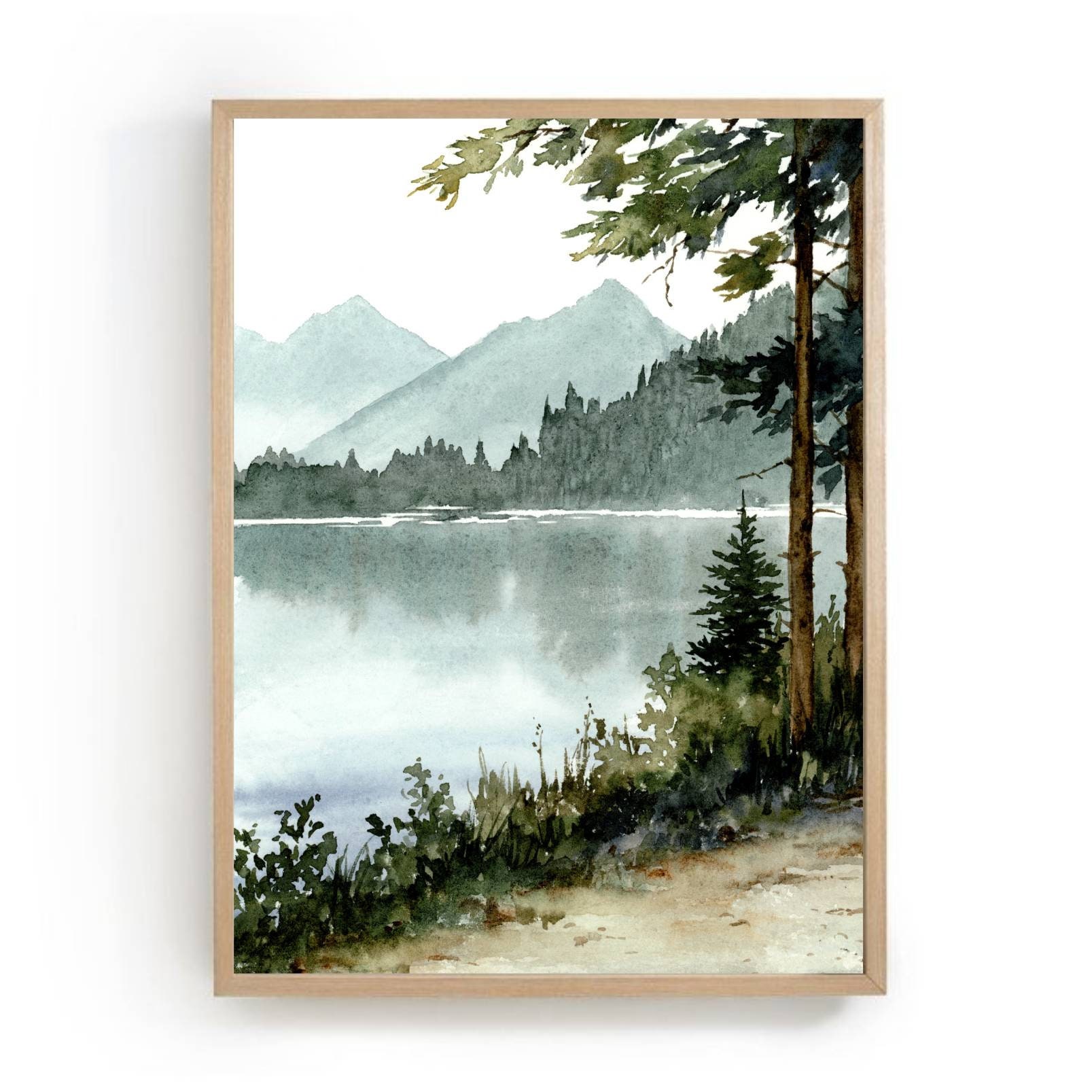 Buy Forest Road Art Lake Tree - Wall India Prints Mountain Landscape Teal Forest Art Art Print Art Minimalist in Etsy Online Pine Painting Watercolor Wall Neutral
