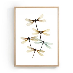 Dragon fly wall art watercolor painting farmhouse wall decor beige brown print neutral wall decor dragonfly art print cottage wall art image 2