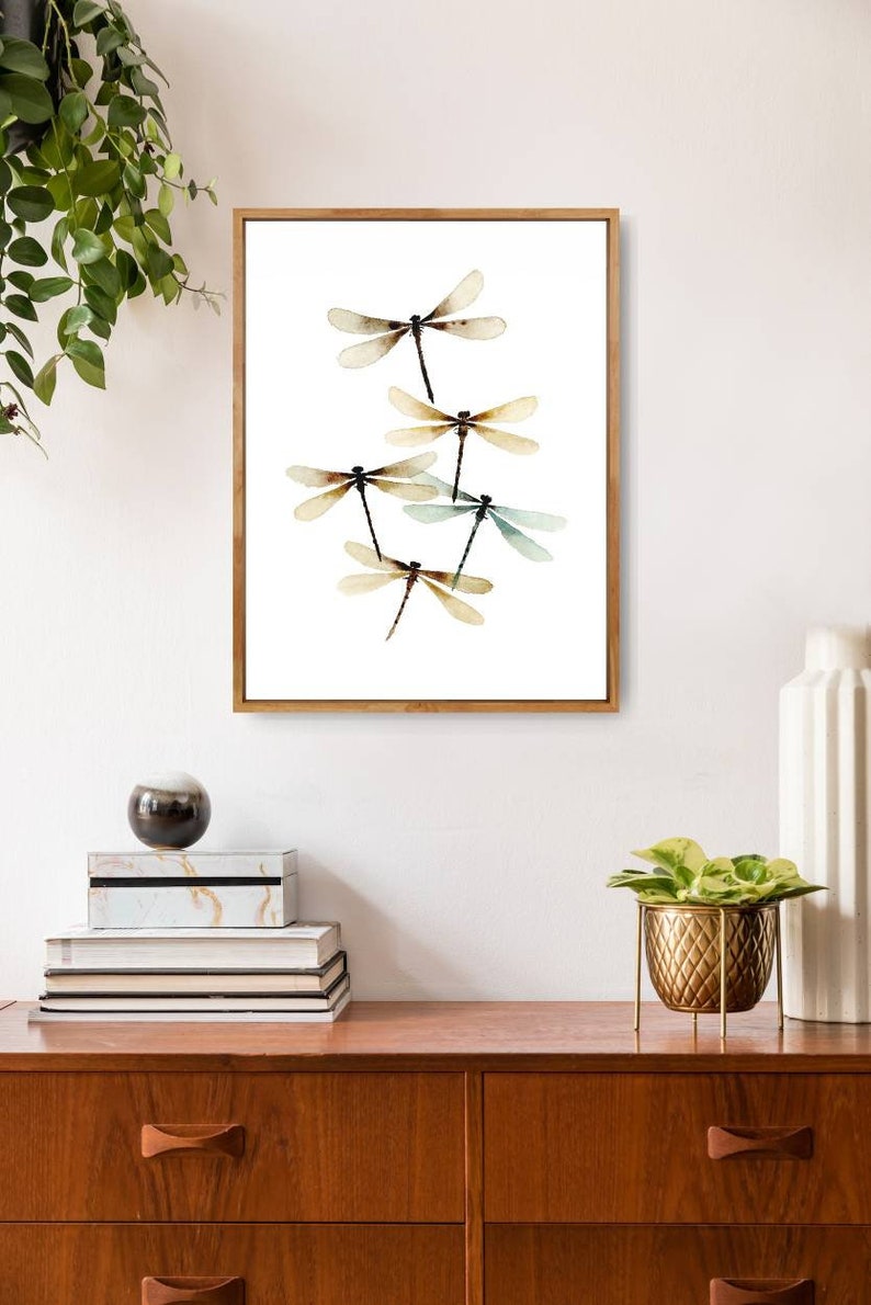 Dragon fly wall art watercolor painting farmhouse wall decor beige brown print neutral wall decor dragonfly art print cottage wall art image 6