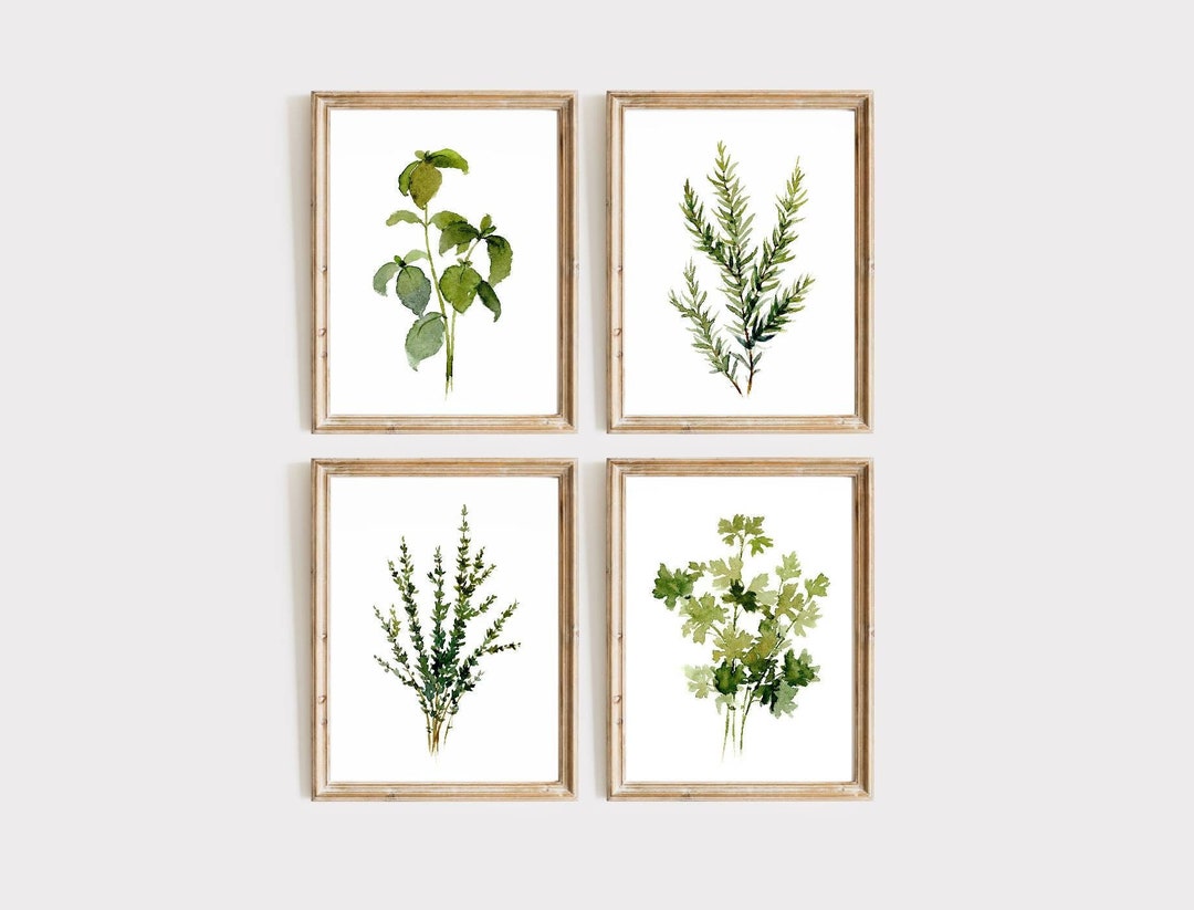 Herbs Print Set of 4 Watercolor Painting Kitchen Wall Art Rosemary ...
