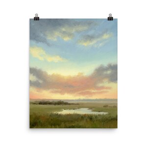 Oil painting sunset fine art print sunset field wall art small landscape cloud painting cloudy sky print countryside landscape image 10