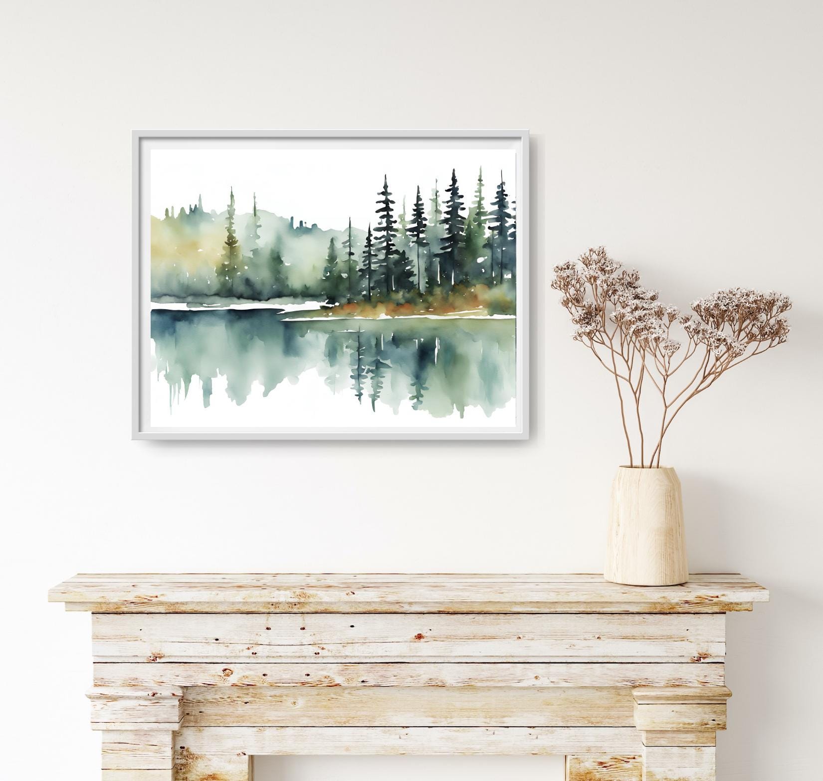 Forest Lake Painting Pine Trees Print Michigan Landscape Watercolor Art ...