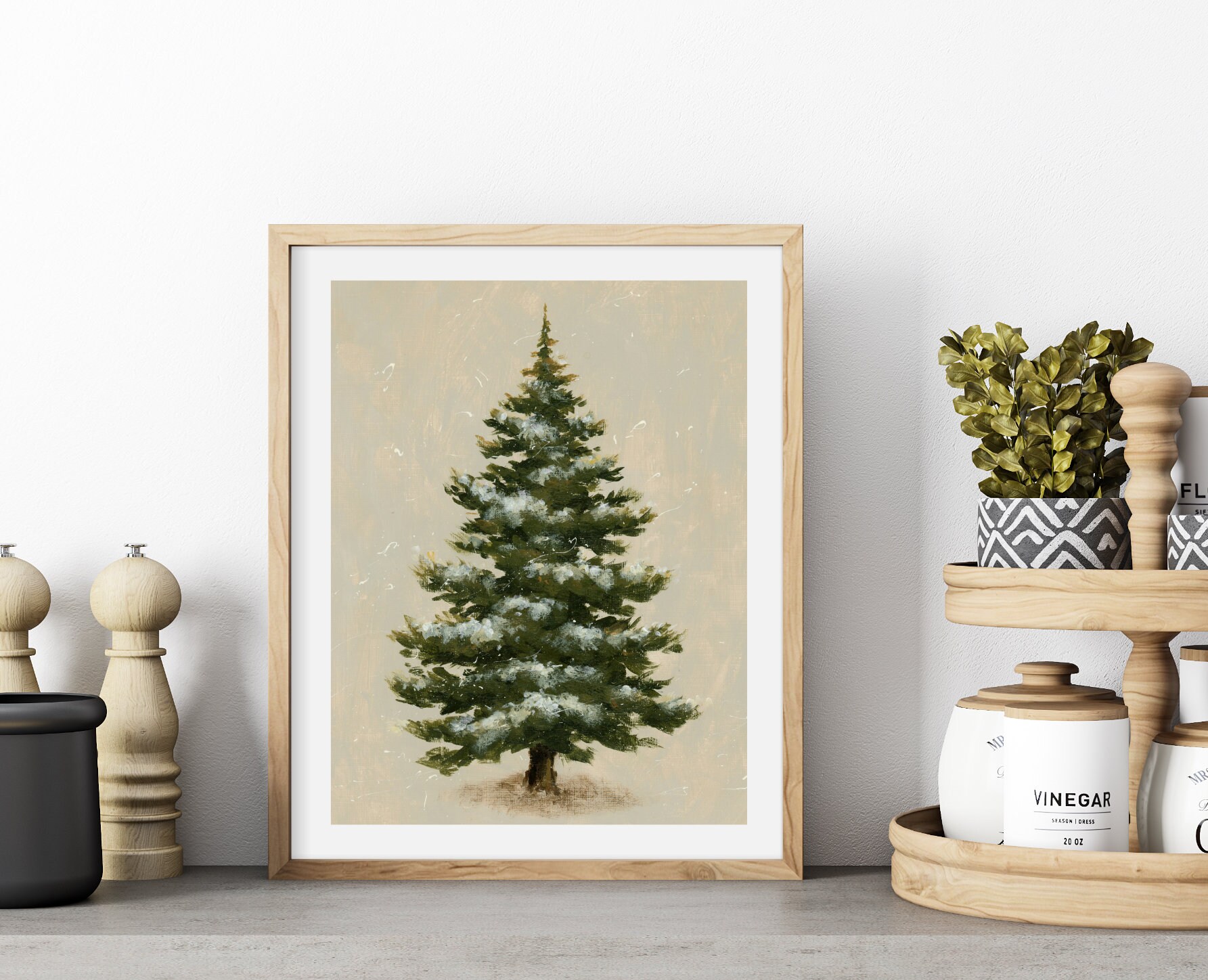 Christmas Tree Print Pine Tree Wall Art Small Oil Painting Print Winter ...