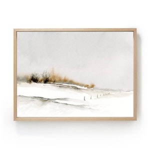 Large minimalist wall art abstract landscape painting winter trees print countryside painting neutral wall decor white gray copper