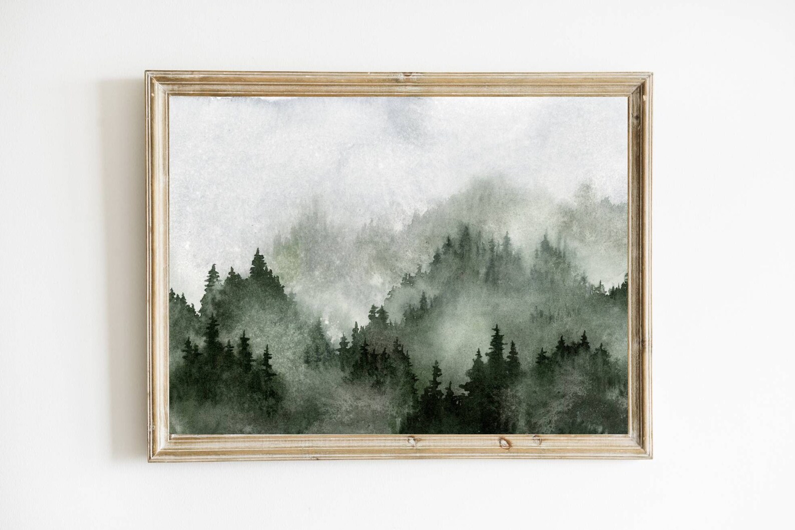 Large Pine Tree Wall Art Misty Forest Print Panoramic Landscape Teal ...