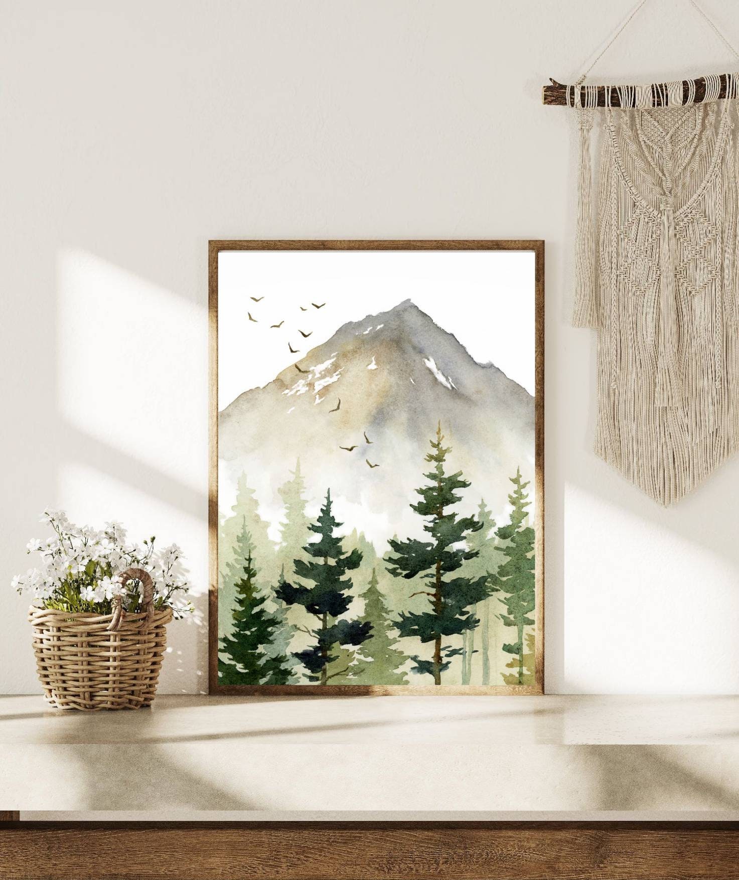 Pine Forest Art Print Mountain Painting Pine Tree Wall Art Watercolor ...