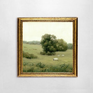 Oil Painting Sheep Field Art Print Neutral Landscape Painting ...