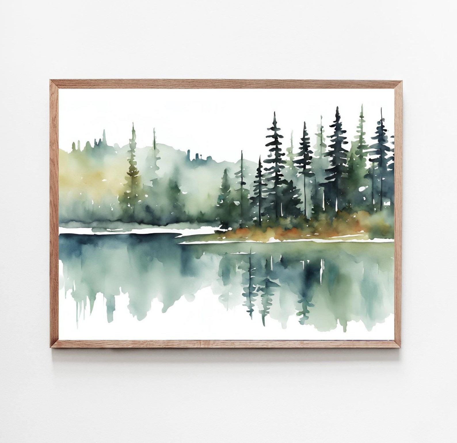 Forest Lake Painting Pine Trees Print Michigan Landscape Watercolor Art ...