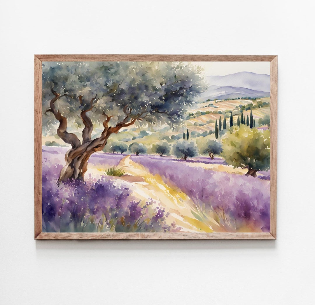 Olive Tree Print Lavender Painting Tuscany Lavender Field Watercolor ...