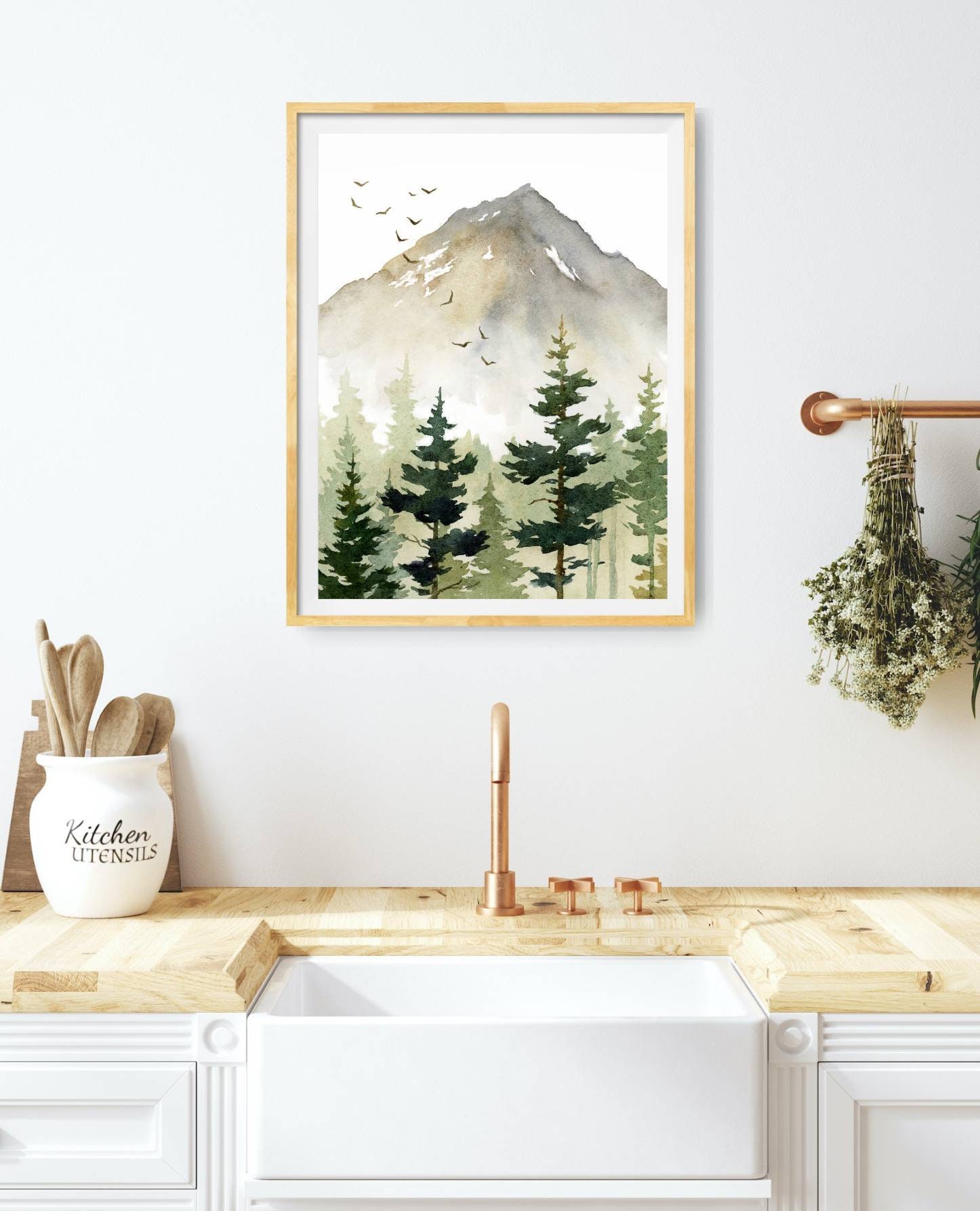 Pine Forest Art Print Mountain Painting Pine Tree Wall Art Watercolor ...