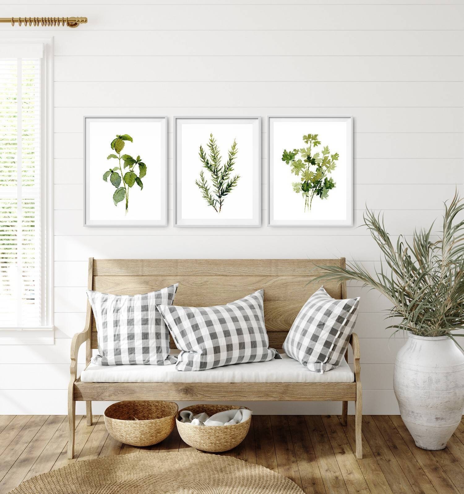 Kitchen Herbs Wall Art Set of 3 Watercolor Painting Rosemary Parsley ...