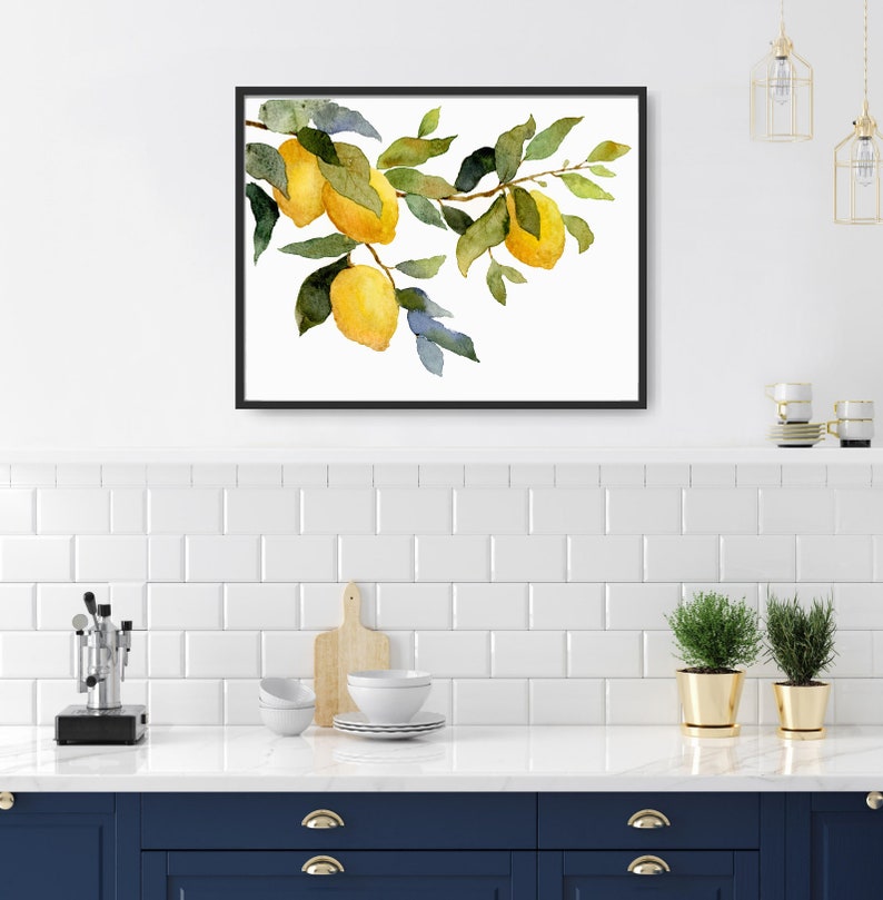 Pinturas de acuarela limones cartel limonero imágenes cocina pared grande arte botánico pintura acuarela arte impresión en papel mate imagen 3