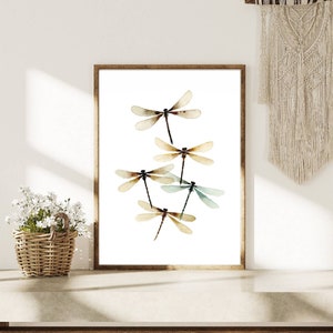 Dragon fly wall art watercolor painting farmhouse wall decor beige brown print neutral wall decor dragonfly art print cottage wall art image 3