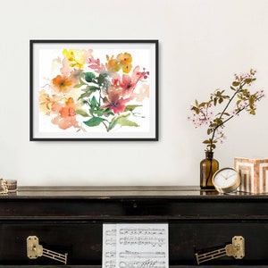 Large floral art print watercolor painting abstract wildflowers poster pink red yellow flowers bloom wall art image 4