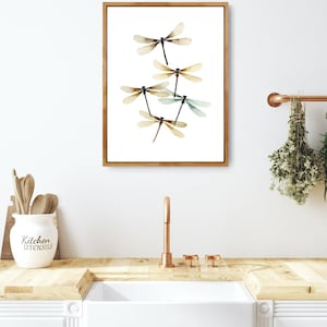 Dragon fly wall art watercolor painting farmhouse wall decor beige brown print neutral wall decor dragonfly art print cottage wall art image 4