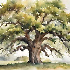 Oak Tree painting Watercolor Landscape Old Oak Tree Art Print Large Wall Art Rustic Home Decor Trees Artwork