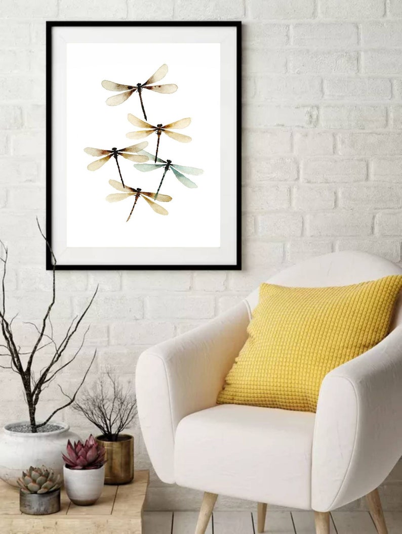 Dragon fly wall art watercolor painting farmhouse wall decor beige brown print neutral wall decor dragonfly art print cottage wall art image 5