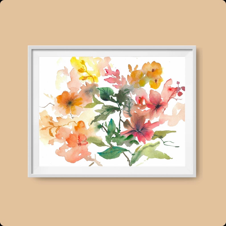 Flores de póster, acuarela pinturas impresión abstracta, pintura de flores silvestres impresión de arte, cuadros sala de estar, grandes pinturas de acuarela, decoración de paredes flores coloridas imagen 9