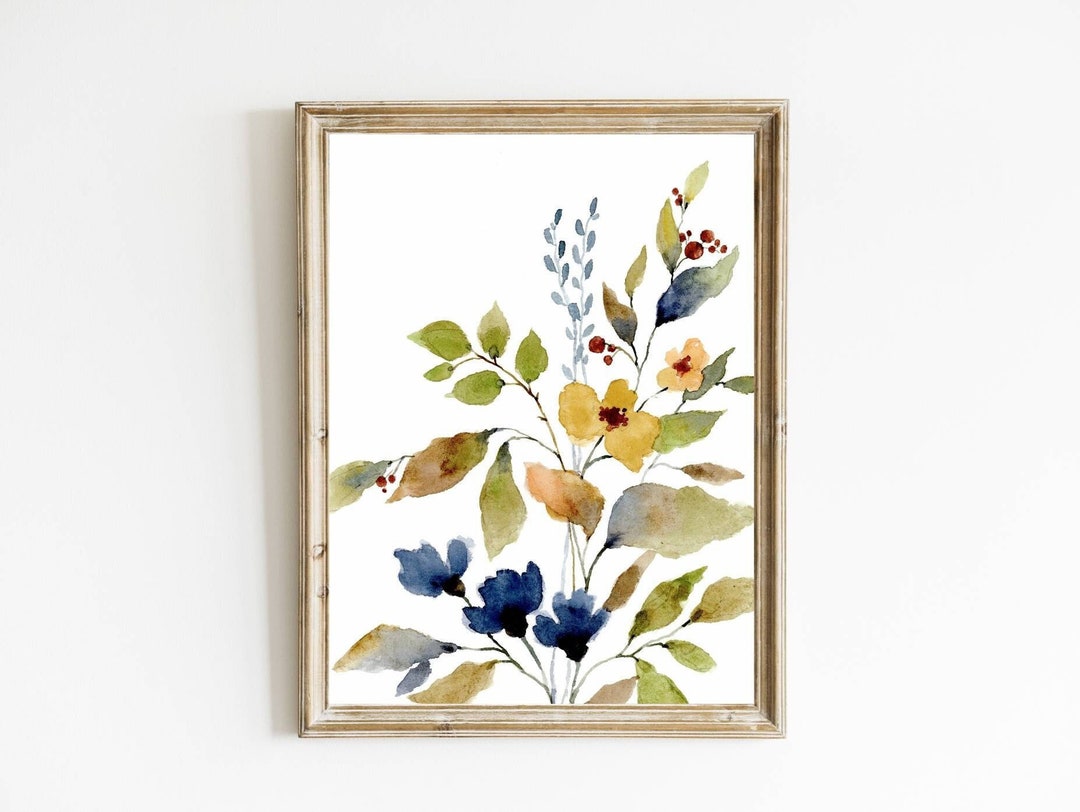Large Floral Art Prints Blue Green Wall Art Watercolor Painting Flowers ...