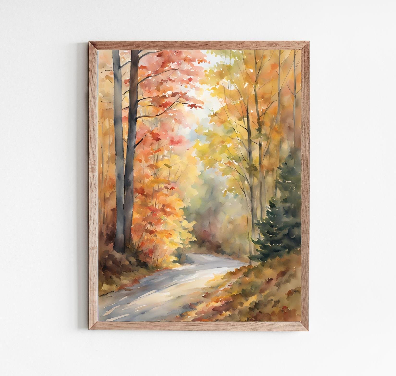 Fall Forest Road Art Print Autumn Landscape Painting Fall Trees Wall ...