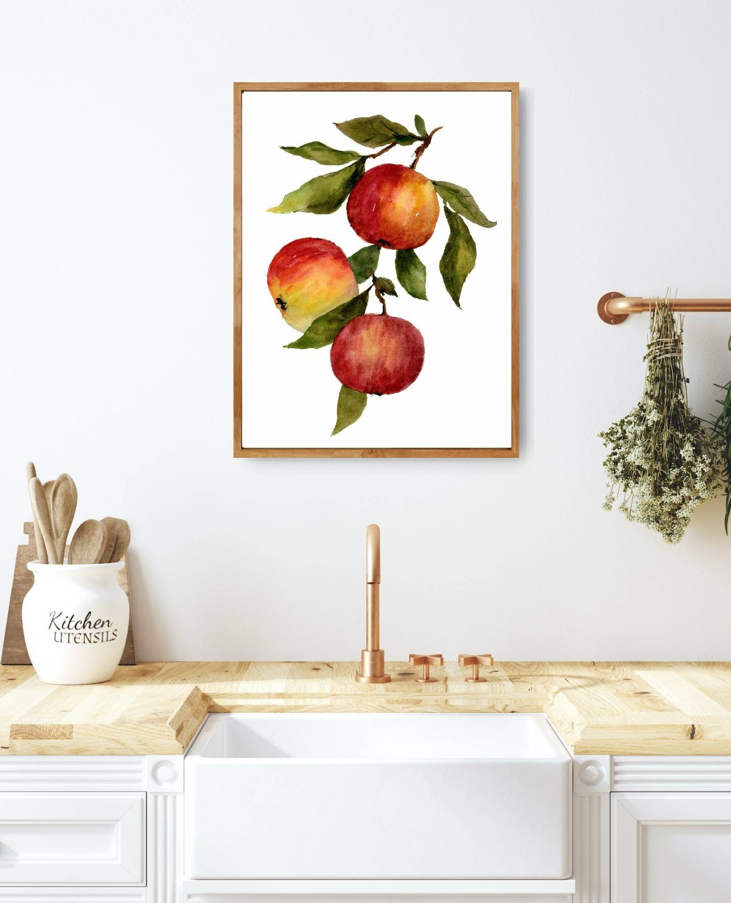 Apple Watercolor Painting Apple Tree Print Farmhouse Wall Art Red ...