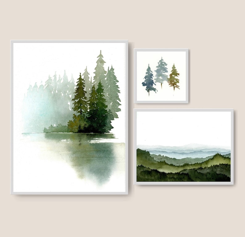 Pine Forest Poster Abstract Landscape Watercolor Art Print Pine Trees ...