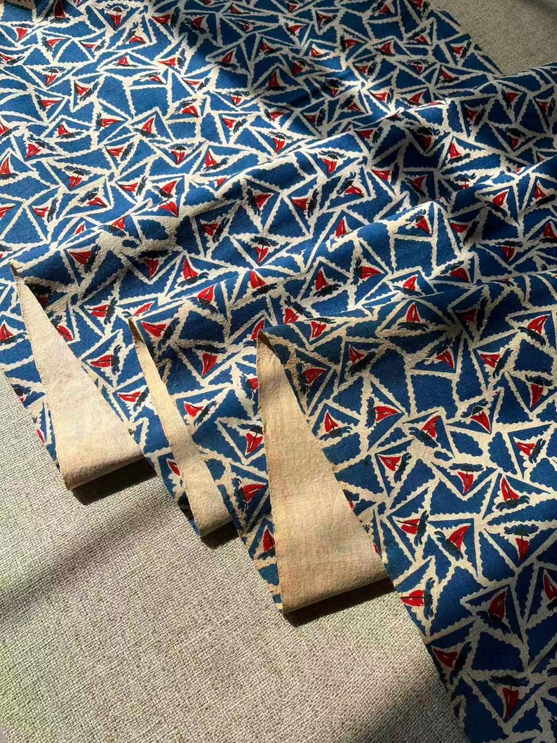 Vintage Hand Block Print Fabric, Handwoven Cotton Fabric, 46cm Wide image 3