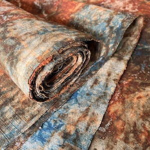 Hand botanisch geverfde katoenen handgeweven stof Shibori tie dye indigo en ijzerroest geverfd 44 cm breed verkocht per meter afbeelding 6