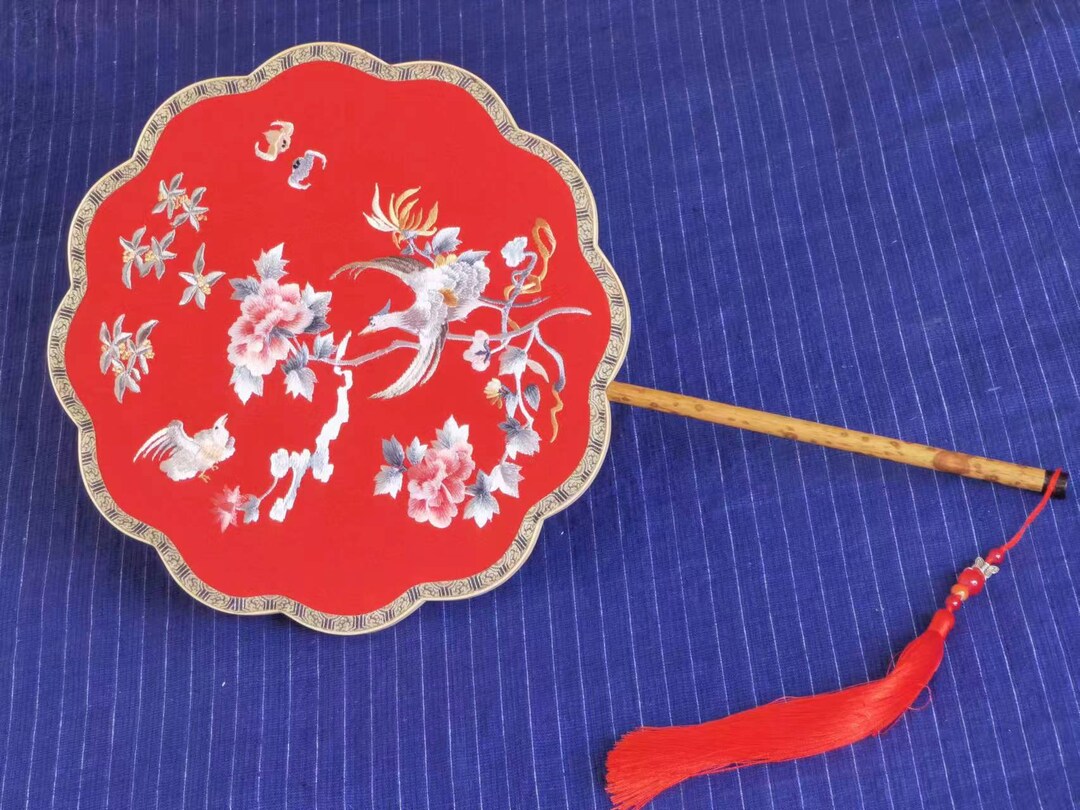 Custom Chinese Embroidered Hand Fan Double Side Great for Hanfu or